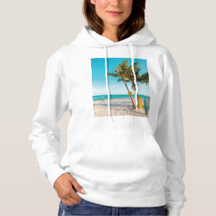 Surf boards on beach throw pillow hoodie