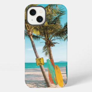Surf boards on beach throw pillow iPhone 13 case
