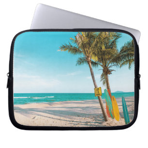 Surf boards on beach throw pillow laptop sleeve