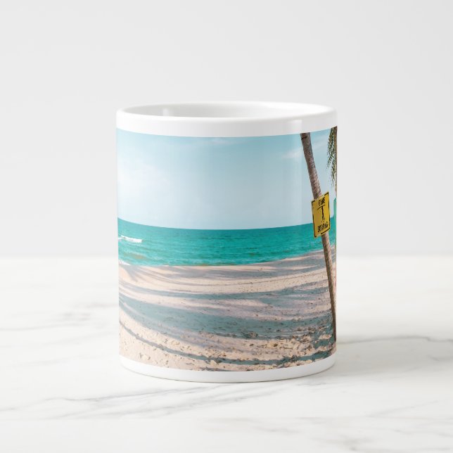 Surf boards on beach throw pillow large coffee mug (Front)