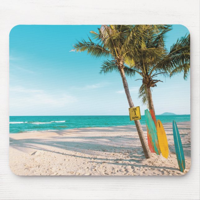 Surf boards on beach throw pillow mouse mat (Front)