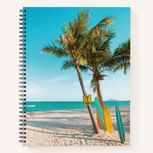 Surf boards on beach throw pillow notebook