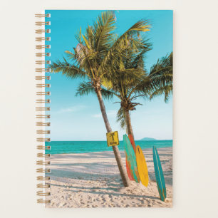 Surf boards on beach throw pillow planner
