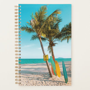 Surf boards on beach throw pillow planner