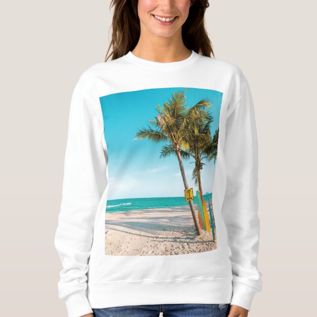 Surf boards on beach throw pillow sweatshirt (Front)