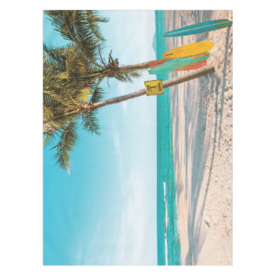 Surf boards on beach throw pillow tablecloth