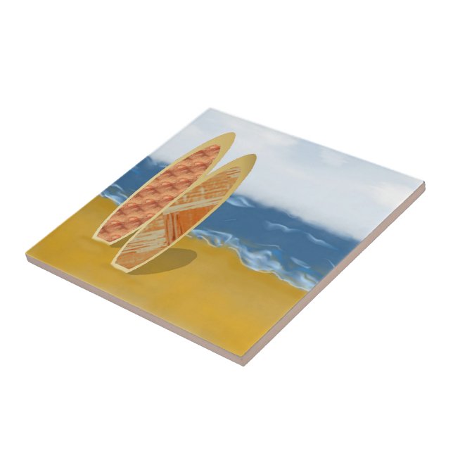 Surf Boards On The Beach Art Tile (Side)