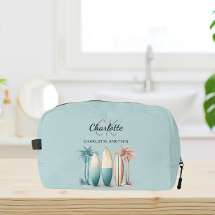 Surf boards palm trees retro teal aqua dopp kit