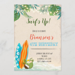 Surf boy luau birthday theme invitation