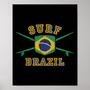Surf Brazil Vintage Brasil Flag Surfboards Brazil Poster