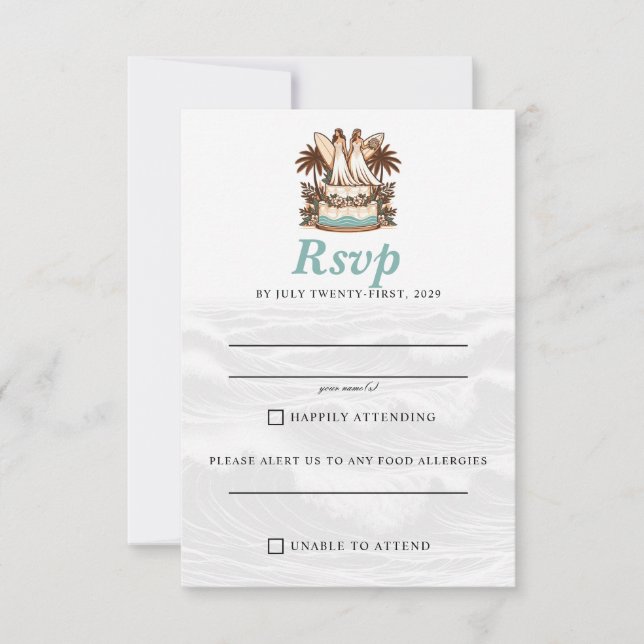 Surf Brides Wedding RSVP Card (Front)
