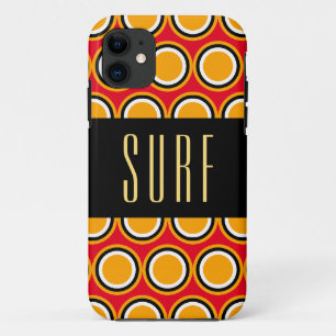 SURF Bright Red Yellow Orange Art Black Stripe iPhone 11 Case