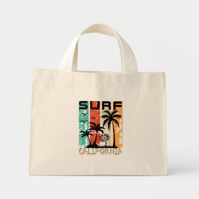 Surf California palm tree beach design  Mini Tote Bag (Front)