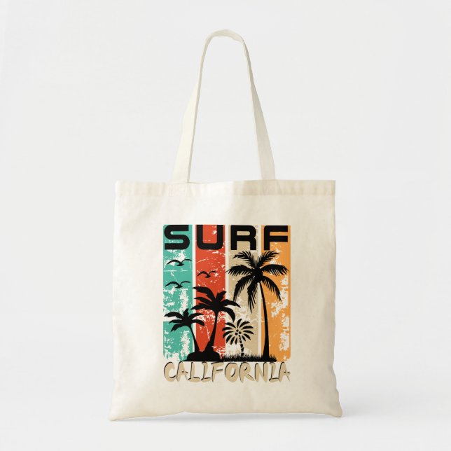 Surf California palm tree beach design  Tote Bag (Front)