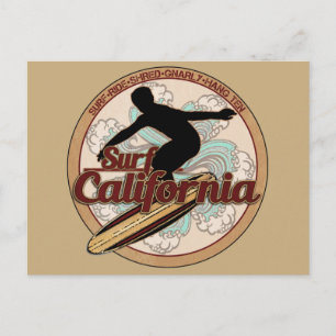 Surf California vintage surfboard logo postcard