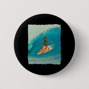 Surf Cat Shirt Kitty Riding A Wave With A Pizza Su 6 Cm Round Badge
