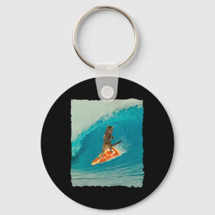 Surf Cat Shirt Kitty Riding A Wave With A Pizza Su Key Ring