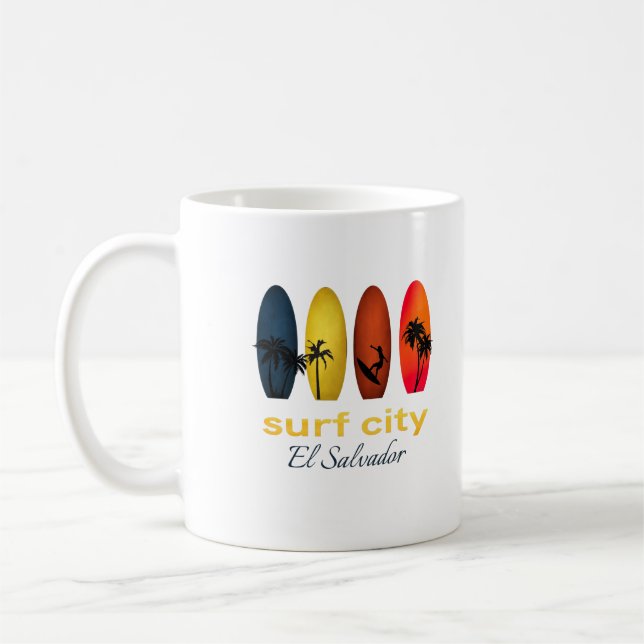 Surf city, El Salvador, Salvadorian, Surfer Coffee Mug (Left)