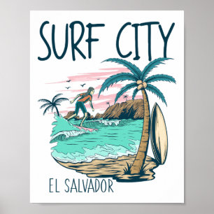 Surf City El Salvador Vintage Surfing Gifts El Sal Poster