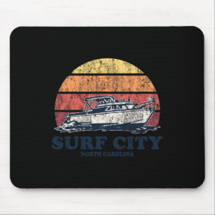 Surf City Nc Vintage Boating 70s Retro Boat Design Mouse Mat