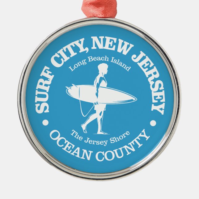 Surf City (surfer) Metal Tree Decoration (Front)