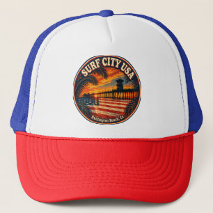SURF CITY USA  Sunset & Flag   Trucker Hat