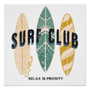 Surf Club Summer Beach Vacation Funny Vintage Poster