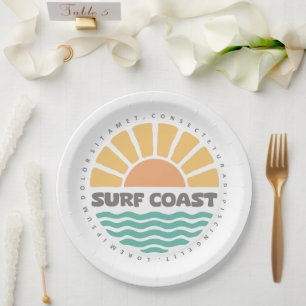 Surf Coast Vintage Sunset Beach Retro Design Paper Plate