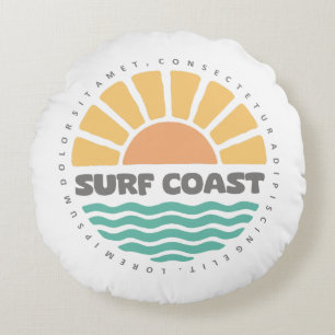 Surf Coast Vintage Sunset Beach Retro Design Round Cushion
