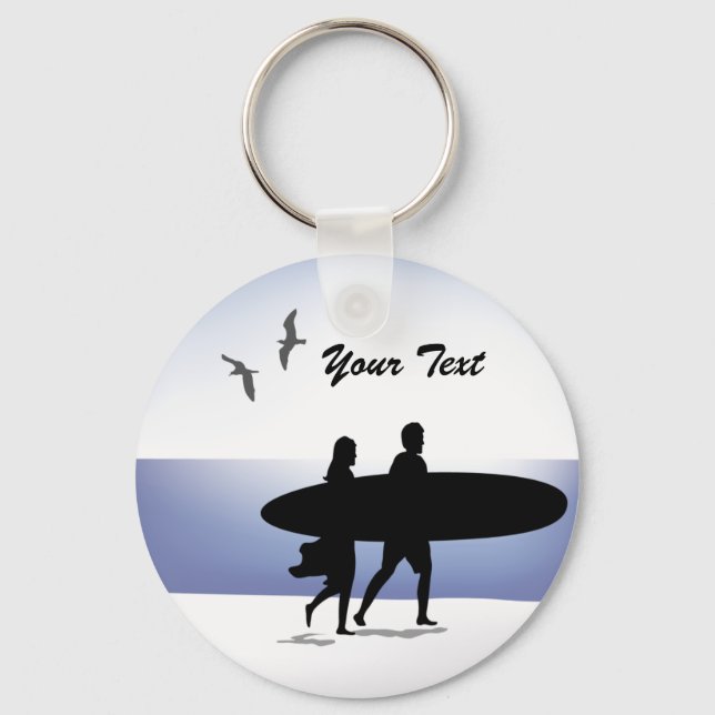 Surf Couple on the Beach Keychain (Front)
