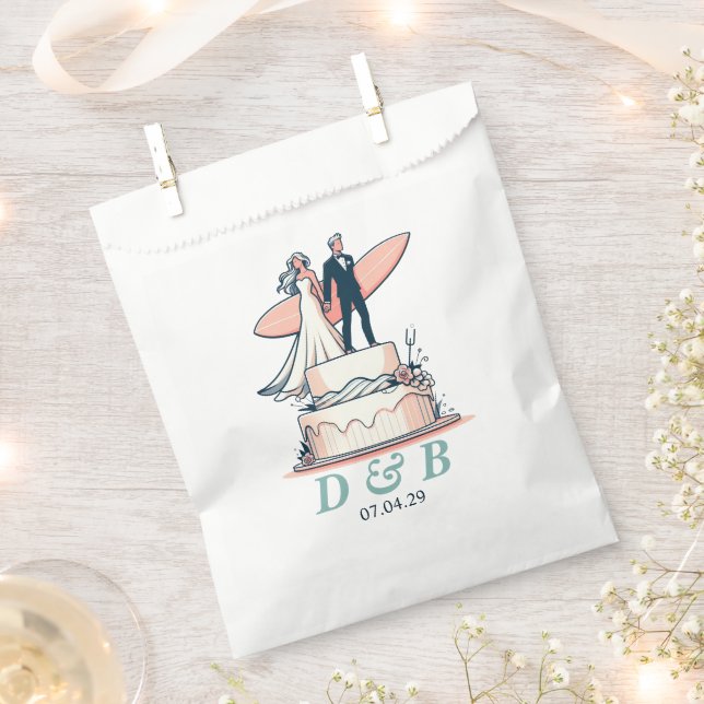 Surf Couple Wedding Favour Bags (Clipped)
