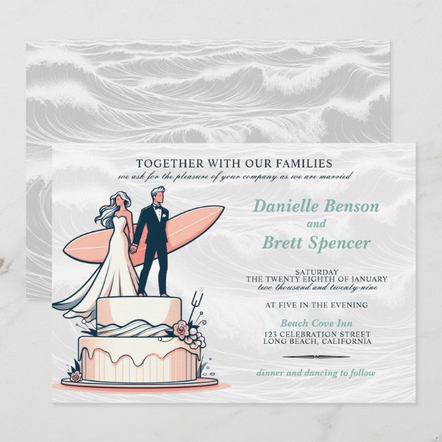 Surf Couple Wedding Invitation (Front/Back)
