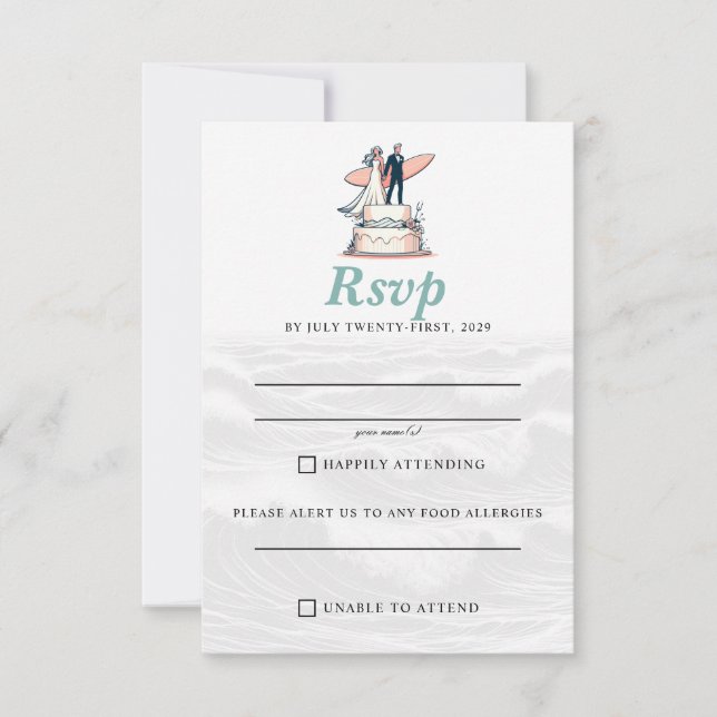 Surf Couple Wedding RSVP Card (Front)