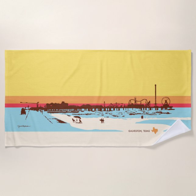Surf Days - Galveston Island, Pleasure Pier Beach Towel (Front)
