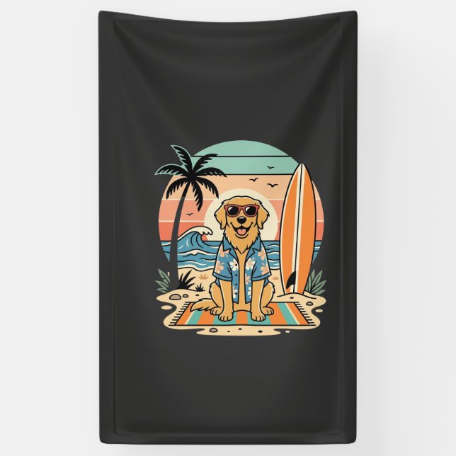 Surf Dog Retro Beach Summer Banner (Vertical)