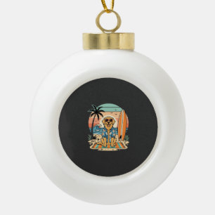 Surf Dog Retro Beach Summer Ceramic Ball Christmas Ornament