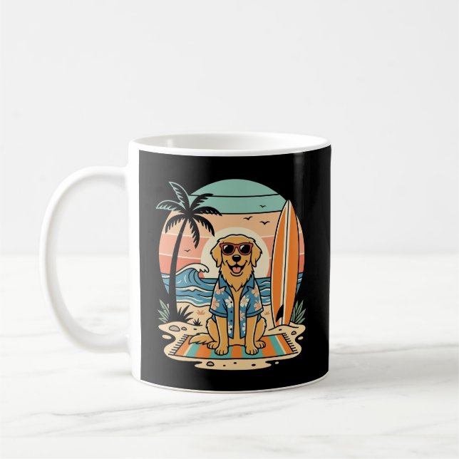 Surf Dog Retro Beach Summer Coffee Mug (Left)