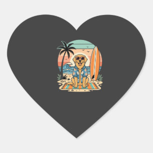 Surf Dog Retro Beach Summer Heart Sticker