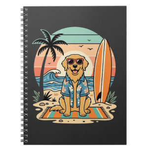 Surf Dog Retro Beach Summer Notebook