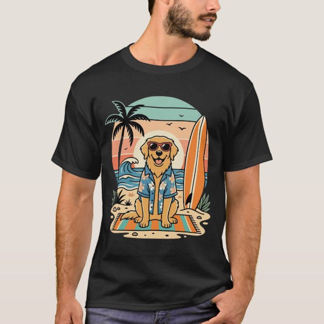 Surf Dog Retro Beach Summer T-Shirt (Front)