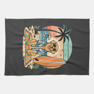 Surf Dog Retro Beach Summer Tea Towel