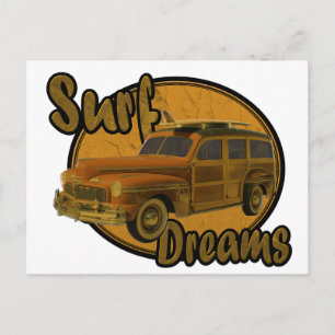 surf dreams woodie wagon brown postcard