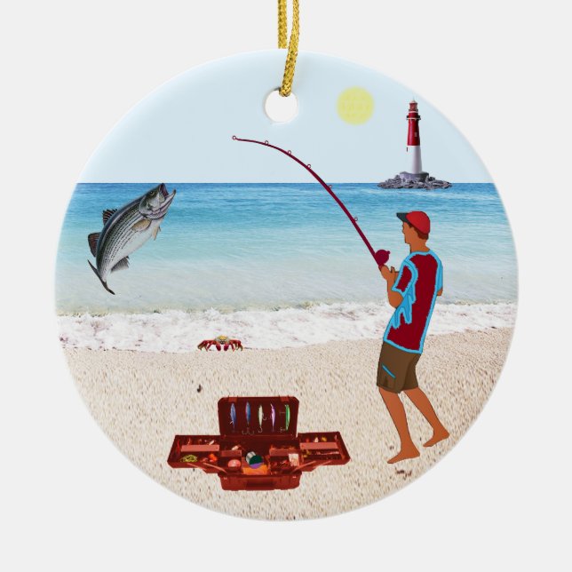 Surf Fishing Ceramic Tree Decoration (Front)