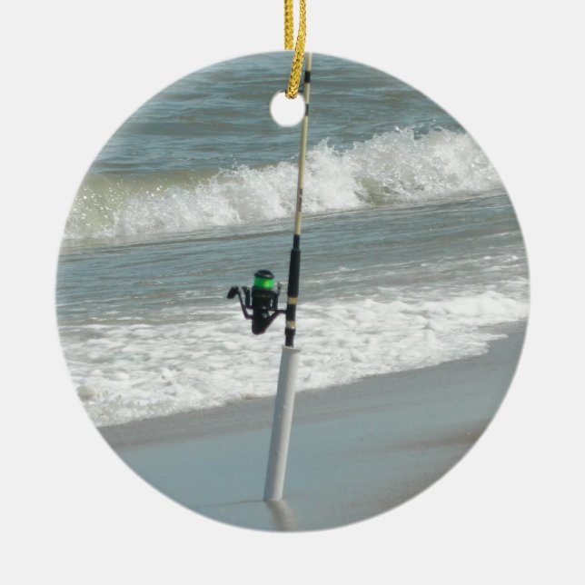 Surf Fishing Ceramic Tree Decoration (Front)