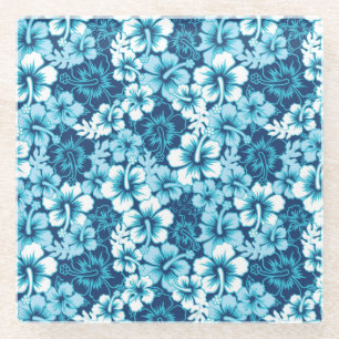 Surf Floral Hibiscus Pattern Glass Coaster