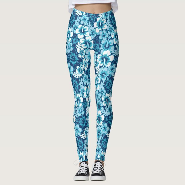 Surf Floral Hibiscus Pattern Leggings (Front)