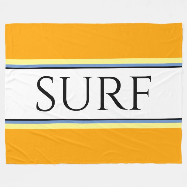 SURF Fun Golden Yellow White Blue Racing Stripes Fleece Blanket (Front (Horizontal))