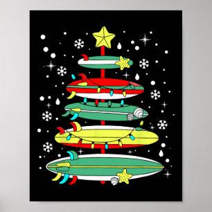 Surf Funny Surfboard Xmas Lights Surfing Christmas Poster