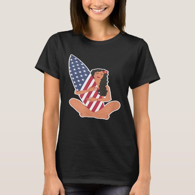 Surf Girl USA American Flag Boho T-Shirt (Front)