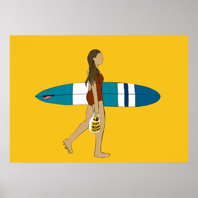 Surf girl with long board poster (Front)